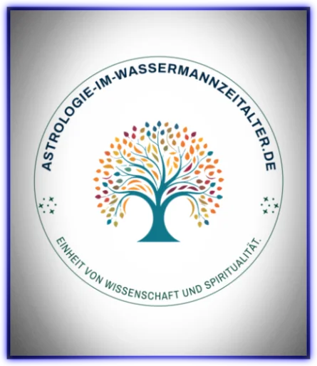Logo der Website Astrologie im Wassermannzeitalter mit einem farbigen Lebensbaum und dem Schriftzug Einheit von Wissenschaft und Spiritualität.